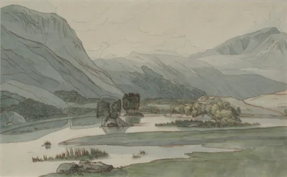 Rydal Water with the Grasmere Hills, 1786 (ołówek z tuszem i piórem oraz wc na papierze)