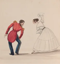 Peruwiański mężczyzna i kobieta tańczący na Zamacueca, z grupy rysunków przedstawiających..., ca. 1848.