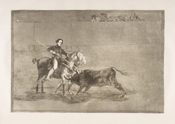 Tablica 22 z Tauromaquia: Męska odwaga sławnego Pajuelera w [pierścieniu] w..., 1816.