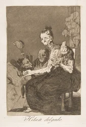 Tablica 44 z Los Caprichos: Dobrze się kręcą Hilan delgado., 1799.