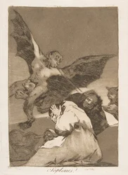 Tablica 48 z Los Caprichos: Opowieści, podmuchy wiatru Soplones., 1799.