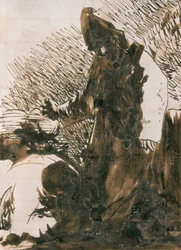 „„ Postacie padające na twarz przed mnichem””. Wash rysunek autorstwa Francisco de Goya y Lucientes (1746-1828). 1820. Madryt. Muzeum Prado.