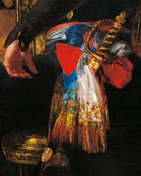 Miecz i szarfa, detal z portretu Ferdynanda Guillemardeta, ambasadora Francji w Hiszpanii w latach 1798-1828 autorstwa Francisco de Goya (1746-1828), olej na płótnie