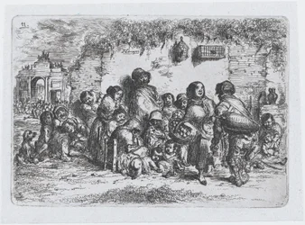Tablica 11: grupa ludzi w plenerze, z cyklu obyczajów i rozrywek Hiszpanów..., 1850.