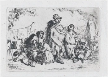 Ilustracja 2: grupa ludzi na ulicy, prawdopodobnie żebracy, z cyklu obyczaje i..., 1850.