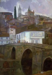 MIĘDZY ŚWIATŁAMI (BETANZOS) – OLEJ / PŁÓTNO – 1918–90X62 CM–