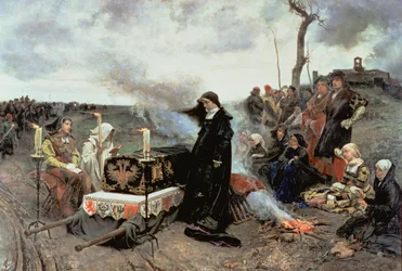 Joanna Szalona (1479-1555) towarzysząca trumnie Filipa Pięknego (1478-1506) w drodze do klasztoru kartuzów Miraflores w Grenadzie, 1877
