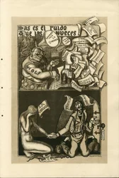 Ilustracja Francisco Sancha Lengo (1874-1936) - Latający liść, ok. 1915 - Wojna 14-18, Agencja Wolff, Język hiszpański, Prasa zagraniczna
