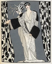 Blanc et noir. Kobieta w stroju zaprojektowanym w 1855 roku przez Johna Redferna, ilustracja z "La Gazette du Bon Ton"