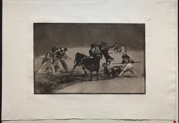 Walki byków: Maurowie używają osłów jako bariery, aby bronić się przed bykiem..., 1876.
