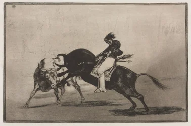 Walki byków: te same ceballos na innym byku łamią krótkie włócznie w ringu, 1876.