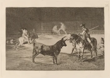 Słynny Fernando del Toro, barilarguero, wymuszający bestię tyczką (Słynny Picador, Fernando del Toro, Przyciąga Dziką Bestię Swoją Piką)