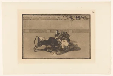 Picador spadł z konia Caida de un picador de su caballo debajo del toro Walki byków (tytuł serii) La Taureaumachie (tytuł serii) La Tauromaquia (tytuł serii)