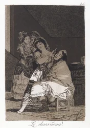 Okrywa go (Le descanona), płyta 35 Los Caprichos, ok. 1797-98 (akwaforta i akwatinta na papierze)
