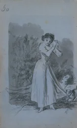 Młoda kobieta załamująca ręce nad nagim ciałem mężczyzny verso, 1796-97.