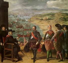 Obrona Kadyksu (Cadiz, Hiszpania) przed Anglikami. Wojska angielskie zajęły Wieżę Kadyksu 1 listopada 1625 roku w celu przechwycenia złota i srebra pochodzącego z Ameryki. Siedząca postać to Fernando Giron, gubernator vi