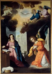 Obraz Zwiastowania Franciszka z Zurbaranu (1598-1664) 1638 nd. 2,67x1,85m. Grenoble. Muzeum Sztuk Pięknych