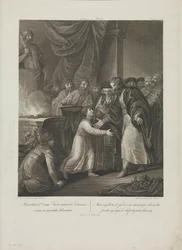 Mieszko I otrzymuje tonsurę od Smuglewicza Franciszka (1745-1807). Litografia, koniec XVIII w. Kolekcja prywatna