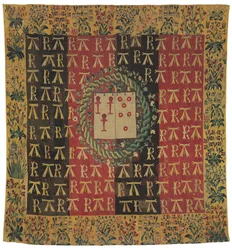 Herbarz gobelin z mille-fleurs, przedstawiający ramiona Roberta Chabota i Antoinette d