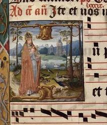 MS.41.f.84r Bóg otoczony ptakami i zwierzętami, Antyfona na Septuagesima (3 niedziela przed Wielkim Postem), ok. 1490-1500 (welum)