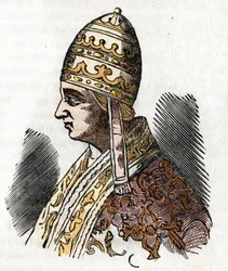 Średniowiecze: przedstawienie papieża Celestyna III (Celestyna, Celestyna lub Caelestina) (1191-1198) Czerpanie z tajemnic watykańskich” – Franco Mistrali