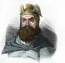 Portret Attyli (395-453), króla Hunów - rysunek z „Tajemnic Watykanu” Franco Mistraliego, 1843