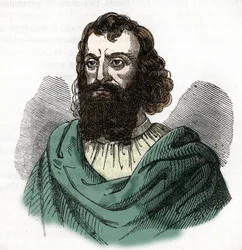 Portret cesarza Justyniana I (482-565) (Justynian I) na podstawie „I misteri del vaticano” Franco Mistrali 1843