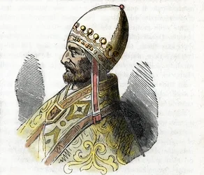 Portret papieża Adriena IV (Nicolas Breakspear (lub Breakspeare)) (1100-1159) (Adrian, adrianus lub adriano) Rysunek z „Misteri del vaticano” Franco Mistrali