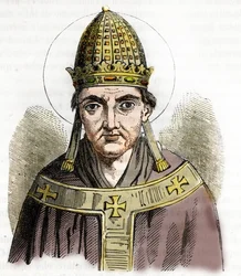Portret papieża Sylwestra I (Silvestre lub Sylvester lub Silvestro) (314-335) – Rysunek z „Misteri del Watykan” Franco Mistrali