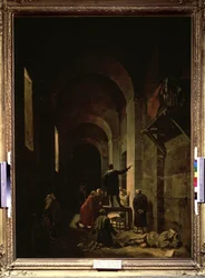 „Malarz Jacques Stella (1596-1657) w więzieniu” (Malarz Jacques Stella w więzieniu). Ilustracja z „Wywiadów o życiu i twórczości najwybitniejszych malarzy starożytnych i współczesnych” Andre Felibiena. Obraz Francoisa Graneta (1775