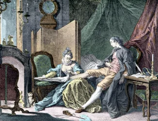 La Courtesan amoureuse: Kobieta usuwająca pupę mężczyźnie - rycina autorstwa ap. Butcher