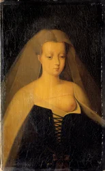 Portret Agnès Sorel (1422-1450), damy Beauté-sur-Marne, faworyty króla Karola VII (1422-1461). Jej pierś jest odsłonięta. Obraz Philippe