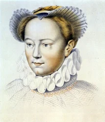 portret Małgorzaty de Valois, znanej jako królowa Margot (1553-1615), królowej Nawarry, pierwszej żony Henryka IV. z oryginalnego rysunku Cloueta.