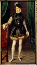 Portret u stóp króla Francji Karola IX (1550 - 1574). Obraz warsztatu Francois Cloueta (1515-1572)