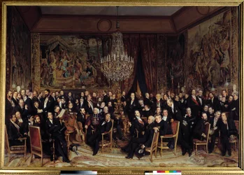Wieczór w Luwrze z hrabią Nieuwerkerke Wśród prezentów: Francois Marcellin Certain de Canrobert (1809-1895), Eugene Delacroix (1798-1863), Camille Doucet (1812-1895), Jacques Fromental Levy dit Halevy (1799-1862) , baron Georges Haussmann (