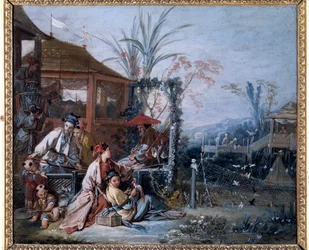 Chinoiserie: „Polowanie” Obraz Francois Bouchera (1703-1770). Muzeum Sztuk Pięknych w Besancon