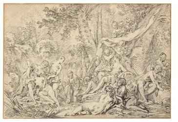 Diana i Callisto (czarna kreda na papierze)
