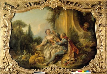 Pastor szarej sceny bukolika. Obraz Francois Bouchera (1703-1770). 1737-1738. Paryż, Archiwa Narodowe
