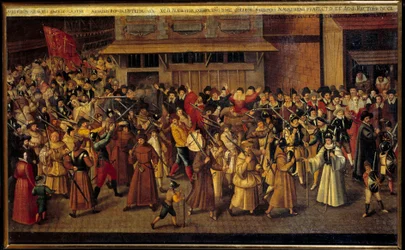 Wojny religijne między katolikami a protestantami: „”Procesja Ligi na zakończenie Cathedrale Notre Dame w dniu 4.02.1593””. Obraz Francois II Bunel (1522-1599)