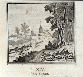Króliki. Bajki Jean de La Fontaine (1621-95). Ilustracja François Chauveau (1613-1676). Wydanie z 1728 r.