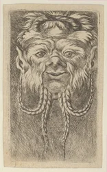 Maska Satyra z nakładającymi się rogami i czterema splecionymi pasmami brody, od Divers Ma..., ca. 1635-45.