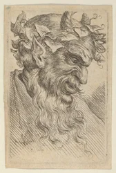 Maska Satyra z koroną bluszczu, zwrócona w prawo, z Divers Masques, ca. 1635-45.