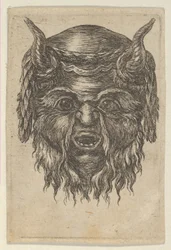 Maska Satyra z wieńcem laurowym owiniętym rogami, z Divers Masques, ca. 1635-45.