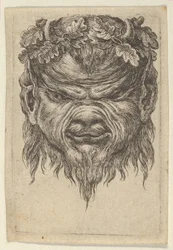 Maska Satyra z wciętym pyskiem i wieńcem z liści dębu, z Divers Masques, ca. 1635-45.