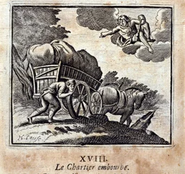 Charter się niepokoi. Bajki Jean de La Fontaine (1621-95). Ilustracja François Chauveau (1613-1676). Wydanie z 1728 r.