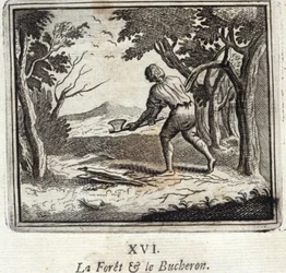 Las i Bucheron. Bajki Jean de La Fontaine (1621-95). Ilustracja Francois Chauveau (1613-1676). Wydanie z 1728 r.