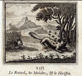 Lis, muchy i Herisson. Bajki Jean de La Fontaine (1621-95). Ilustracja François Chauveau (1613-1676). Wydanie z 1728 r.