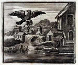 Żaba i szczur. Bajki Jean de La Fontaine (1621-95). Ilustracja Francois Chauveau (1613-1676). Wydanie z 1728 r.