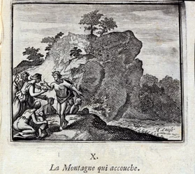 Góra rodząca. Bajki Jean de La Fontaine (1621-95). Ilustracja Francois Chauveau (1613-1676). Wydanie z 1728 r.