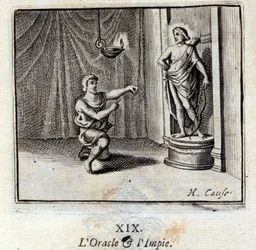 Wyrocznia i bezbożni. Bajki Jean de La Fontaine (1621-95). Ilustracja Francois Chauveau (1613-1676). Wydanie z 1728 r.